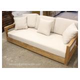  NEW “Safavieh Furniture” Modern Design Wood Frame Sofa with Pillows  Auction Estimate $300-$600 – L