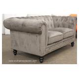  NEW Grey Velour Button Tufted Contemporary Decorator Loveseat  Auction Estimate $300-$600 – Located