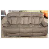  NEW “Global United Furniture Enterprises” Contemporary Grey Sofa with Recliner Sides  Auction Estim