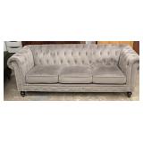  NEW Grey Button Tufted Velour Contemporary Sofa  Auction Estimate $300-$600 – Located Inside 