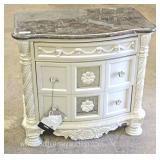  NEW Contemporary Marble Top Carved 2 Drawer Decorator Night Stand with Tags (as is)  Auction Estima