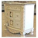  NEW Contemporary Marble Top Carved 2 Drawer Decorator Night Stand with Tags (as is)  Auction Estima