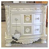  NEW Contemporary Marble Top Carved 2 Drawer Decorator Night Stand with Tags (as is)  Auction Estima