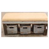  NEW Industrial Style Upholstered Bench with 3 Metal Storage Bins  Auction Estimate $200-$400 – Loca