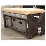  NEW Industrial Style Upholstered Bench with 3 Metal Storage Bins  Auction Estimate $200-$400 – Loca