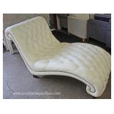  NEW White Leather Contemporary Button Tufted and Tacked Decorator Chaise Lounge at South Jersey Auction by Babington Auctions