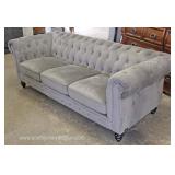  NEW Grey Contemporary Button Tufted Chesterfield Style in the Grey Velour Tacked Decorated Decorato