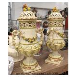  PAIR of Porcelain Covered Double Handle Urns Marked “AD”  Auction Estimate $50-$100 – Located Glass