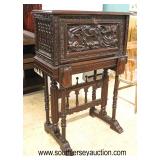  ANTIQUE Heavily Carved Fall Front Silver Cabinet  Auction Estimate $200-$400 – Located Inside 