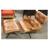 NEW 2 Piece Grayson PU Lounge Chair and Ottoman in the Walnut Veneer in the Distressed Camel Leather