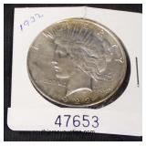  U.S. 1922 Silver Peace Dollar  Auction Estimate $20-$50 – Located Glassware 