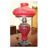  Ruby Red Color Gone with the Wind Style Lamp with Metal Base  Auction Estimate $50-$100 – Located I