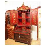 Awesome Maitland Smith Asian inspired raised decoration beveled glass arched door 2 piece secretary in good condition like new approx. 39" w x 26" d x 101" h 