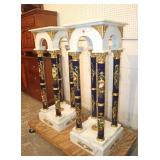 Impressive pair of French style marble and bronze decorator pedestals with paint decorated metal columns approx. 16" w x 16" d x 45" h www.SouthJerseyAuction.com