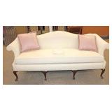  Lot 124 Quality Harden queen Anne hump back upholstered sofa with pillows and arm guards