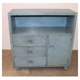  Lot 138 Paint decorated 3 drawer 1 door storage cabinet in the country blue paint