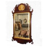  Lot 149 Quality shell carved burl mahogany Chippendale style mirror by South Hampton approx. 24" w 