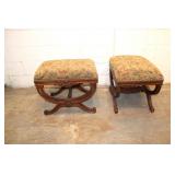  Lot 151 Pair of X frame French style walnut finish tacked ottomans approx. 24" w x 18" d x 20" h
