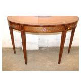  Lot 153 Beautiful Adams style paint decorated Demilune console with exotic wood inlay by Wellington