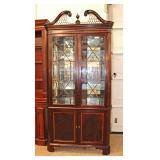  Lot 159 Beautiful Stickley burl mahogany and inlay 4 door corner cabinet with mirror back and light