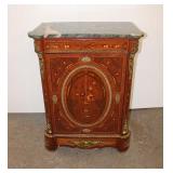  Lot 164 French style marble top 1 door 1 drawer side cabinet with heavily applied bronze and key