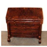  Lot 166 Antique burl mahogany empire slant front desk, slant is warped