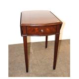  Lot 174 Quality burl mahogany tapered leg drop side Pembroke table with finish wear