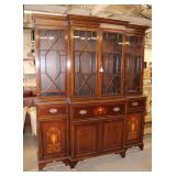  Lot 175 Nice semi antique 2pc inlay mahogany 4 door breakfront with nice fitted desk and individual