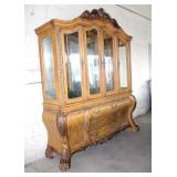  Lot 176 Contemporary 2pc ornate 4 door china cabinet with marble medallion inserts and mirrored bac