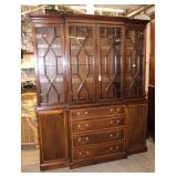  Lot 190 Henkel Harris 2pc solid mahogany 4 door china cabinet with individual pane glass and key