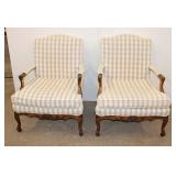  Lot 200 Pair of French style carved upholstered walnut frame arm chairs in the white/off white plai