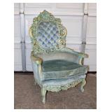  Lot 202 Vintage Italian carved painted frame arm chairs with original upholstery, has fading and st