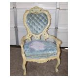  Lot 203 Vintage Italian carved painted frame arm chairs with original upholstery, has fading and st