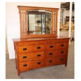  Lot 210 Riversedge mission oak style 8 drawer low chest with mirror