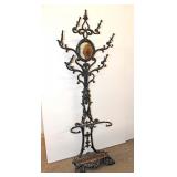  Lot 215 Vintage antique style cast iron hall rack with umbrella rack and drip pan