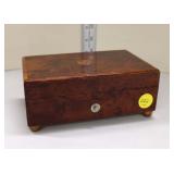  Lot 222 Thorens vintage exotic burl walnut Swiss music box, single comb, teeth are good, approx. 6"