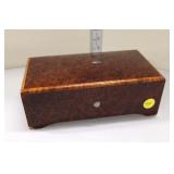 Lot 224 Thorens vintage exotic burl walnut Swiss music box, single comb, teeth are good, working, a