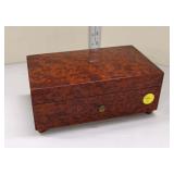  Lot 225 Thorens vintage exotic burl walnut Swiss music box, single comb, teeth are good, working, a