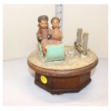  Lot 252 Thorens Semi Antique rotating Swiss music box with children on sleigh , working, approx. 7"