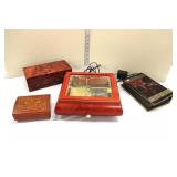  Lot 259 Lot 4, 3 music boxes, 1 electric 3 1/2" disc player, as is, approx. largest 12x12, smallest