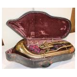  Lot 260 Vintage CG Conn LTD. Elkhart Ind. brass plated baritone horn or Euphonium musical instrumen