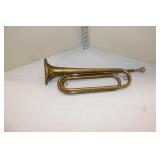  Lot 261 US regulation brass bugle, approx. 17" x 4" x 4 1/2" has ding in rim