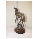  Lot 266 "My Heart is in the Highlands" modern bronze statue of whippet dog on walnut base, by Hedge