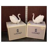  Lot 344 Vintage Lladro porcelain figurines of 2 swans with boxes
