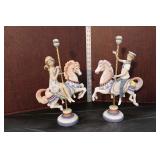  Lot 346 Vintage Lladro porcelain figurines of 2 carousel horses, one with boy and one with girl