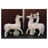  Lot 349 Vintage Lladro porcelain figurines 2 mythical horses, one is a unicorn with rider