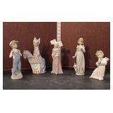  Lot 368 Vintage Lladro porcelain figurines, group lot of 5, boy, girl, angel,2 religious