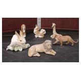  Lot 379 Vintage Lladro porcelain figurines, group of 6 various animals, giraffe, lion, cougar, bunn