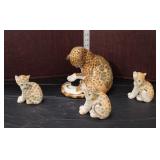  Lot 403 Vintage Lomonosov made in USSR porcelain figurines (4) of leopard and 3 cubs