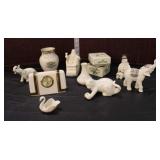  Lot 414 Assortment of (10) Lenox, 2 Christmas ornaments, 2 elephants, cat, swan, box, clock and 2 v
